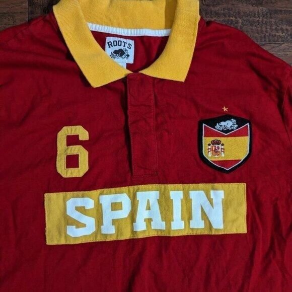 Roots Spain Rugby Polo Shirt Red Yellow XL - Picture 3 of 8